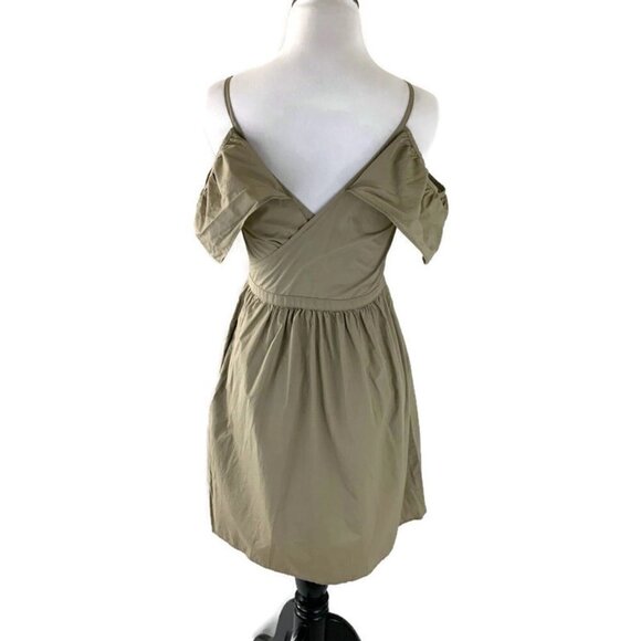 Madewell Women's Size 00 Cold Shoulder Dress Khaki Ruffles Style G7782 Tan - Picture 10 of 11